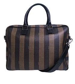 Pequin Stripe Briefcase, Canvas, Brown, Strap, 7VA285-C12, 2
